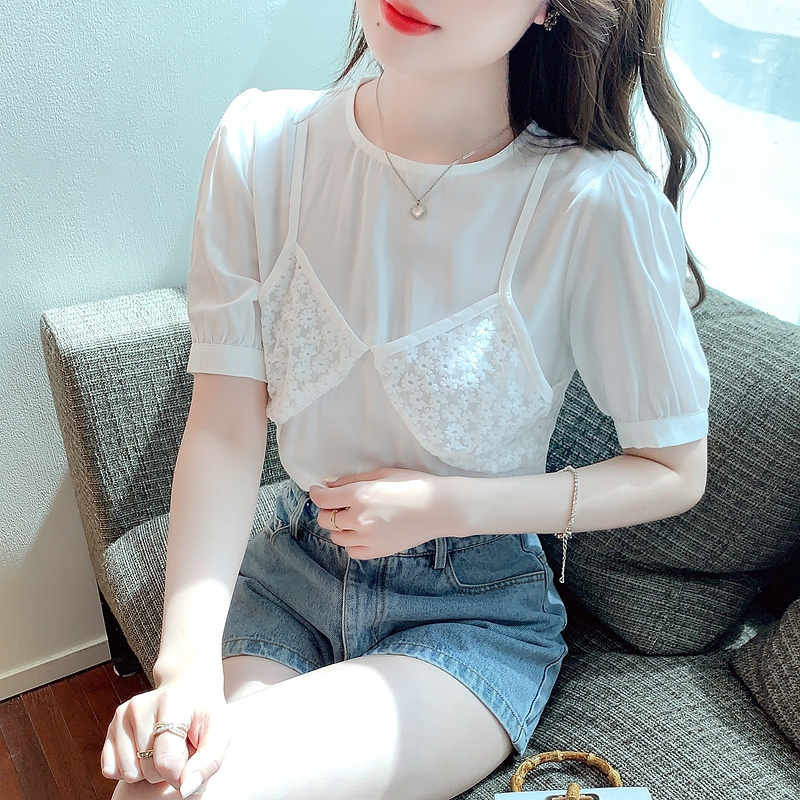 Round neck pullover Korean style sweet summer tops