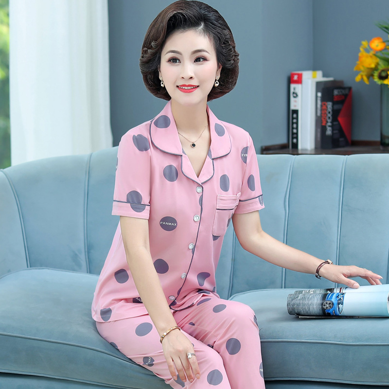 Middle-aged long pants pajamas a set for women