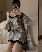 Silk sling pajamas sexy nightgown 4pcs set for women