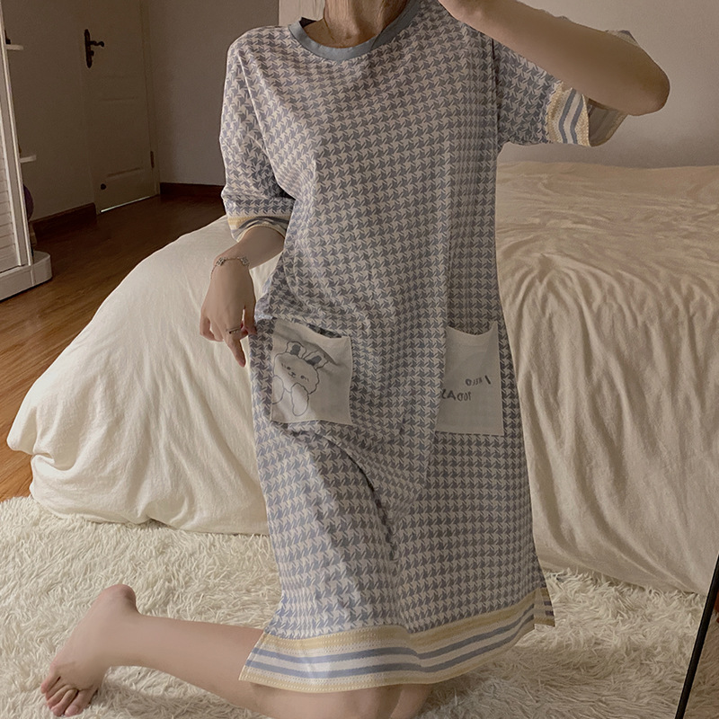 Summer short sleeve night dress cotton pajamas for women
