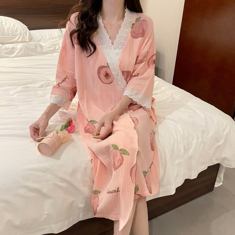 Sweet bathrobes long sleeve nightdress for women
