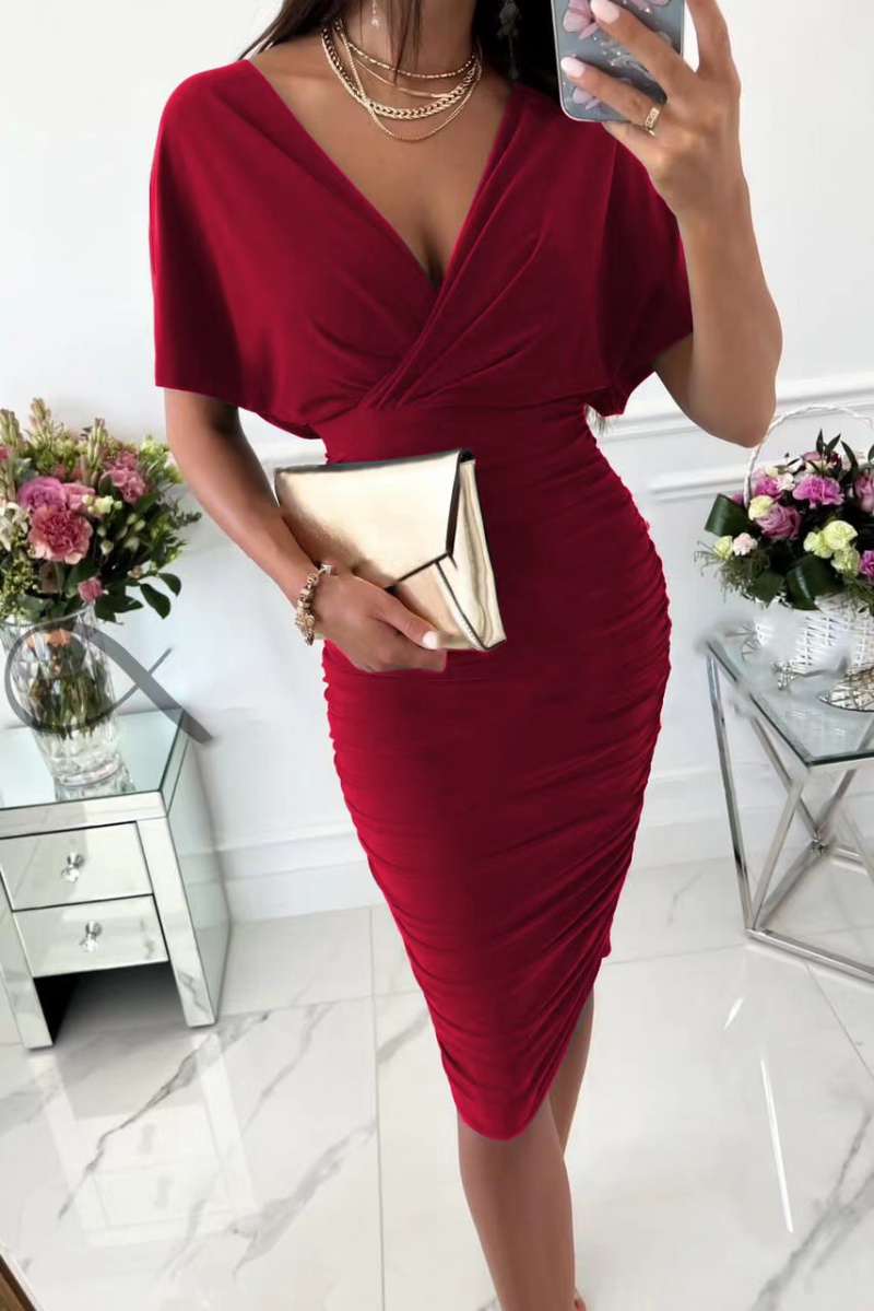 Sexy V-neck pure package hip summer dress for women