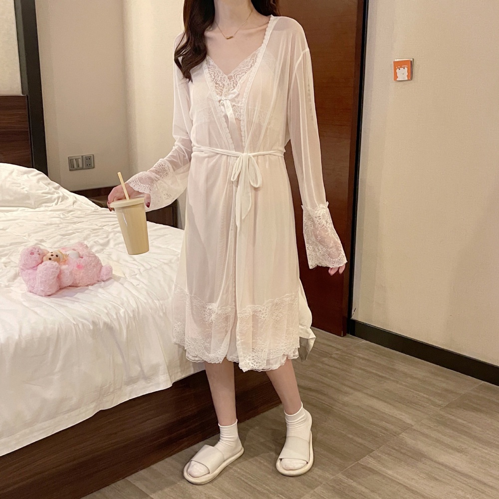 Lace sexy night dress with chest pad pajamas 2pcs set for women
