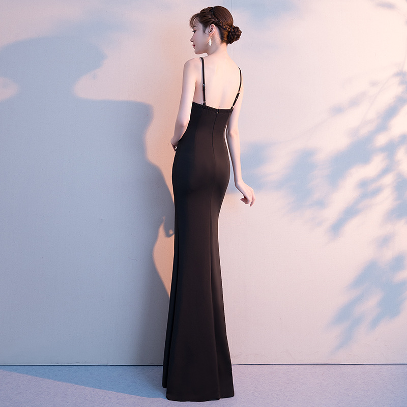 Winter split elegant evening dress sexy slim black dress