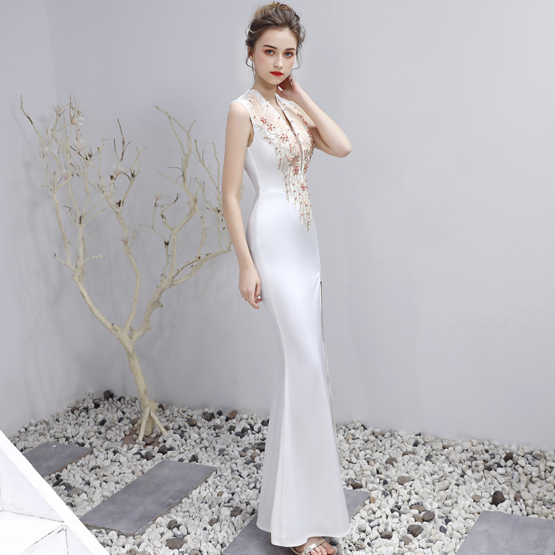 White slim dress sexy banquet formal dress for women