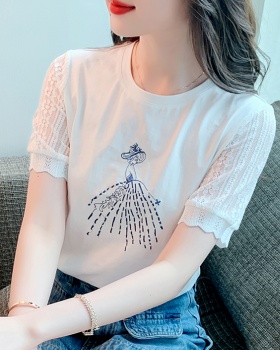 France style tops embroidery T-shirt for women