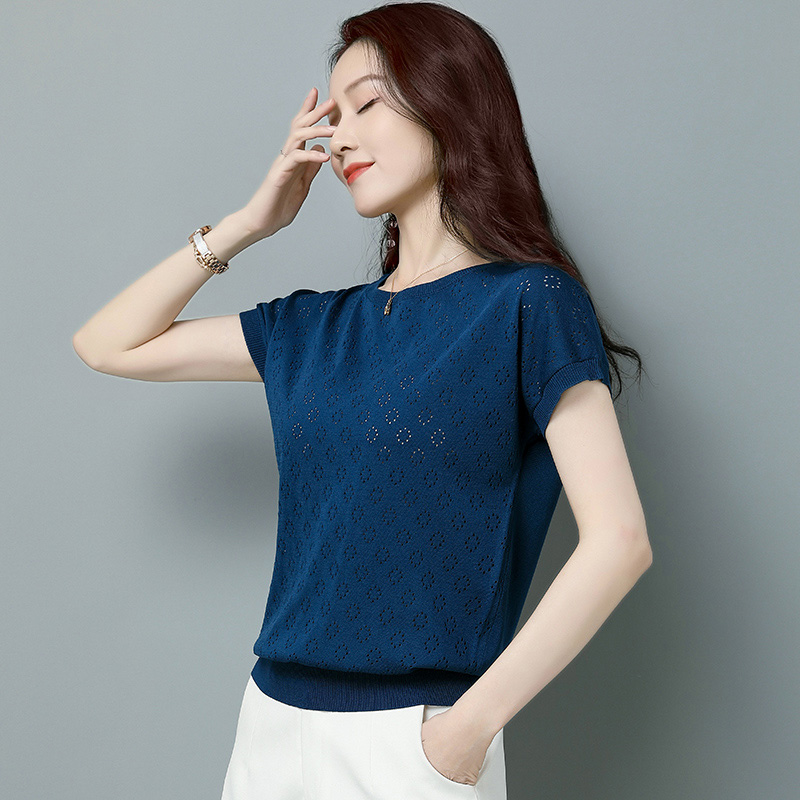 Thin summer sweater hollow short sleeve T-shirt for women