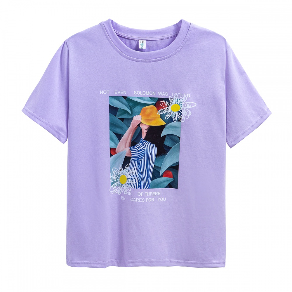 Purple summer short sleeve tops slim loose T-shirt for women
