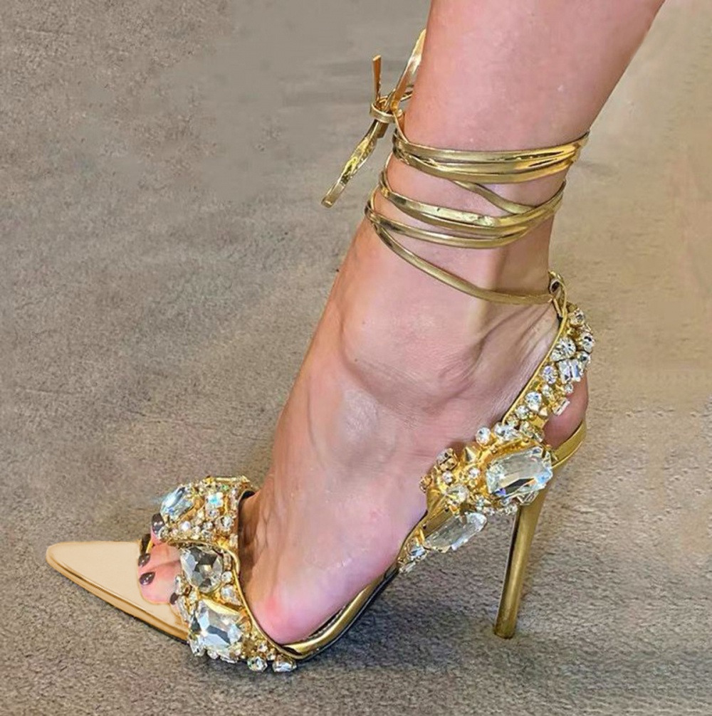 Rhinestone open toe high-heeled sandals for women