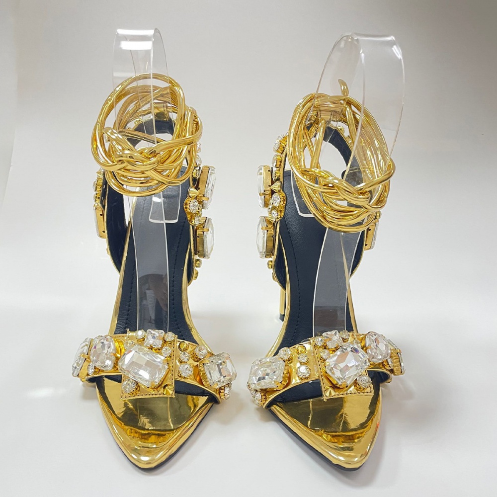 Rhinestone open toe high-heeled sandals for women