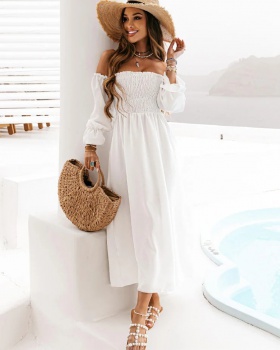 Wrapped chest horizontal collar spring and summer long dress