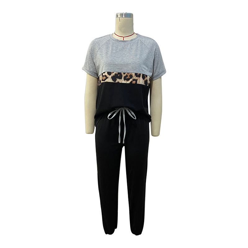 Leopard black short sleeve mixed colors tops a set for women