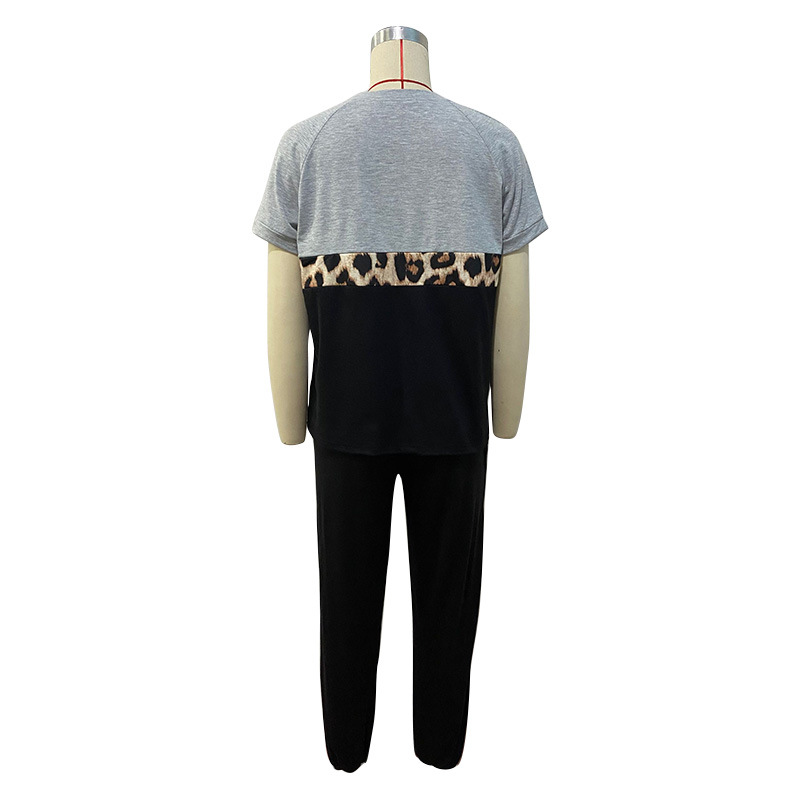 Leopard black short sleeve mixed colors tops a set for women