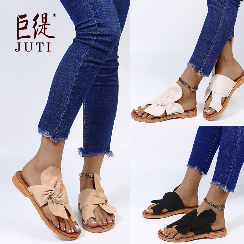 Flat large yard rome bow spring and summer autumn sandals