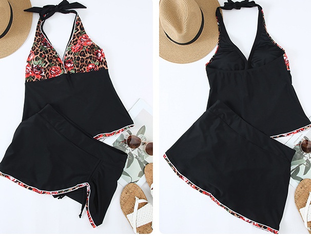 Summer leopard skirt splice separates swimsuit 2pcs set