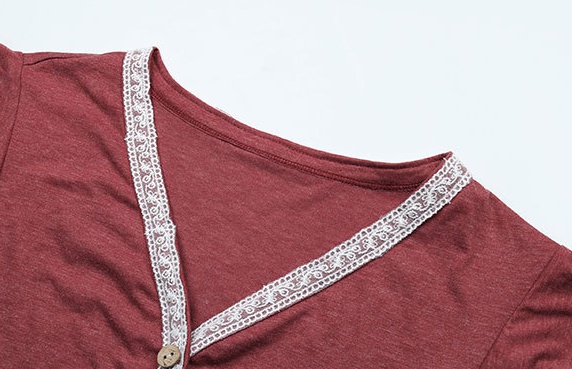 V-neck red tops short sleeve summer T-shirt