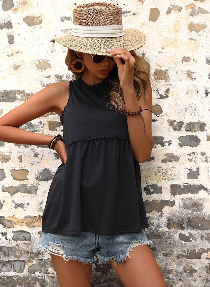 European style lace loose tops summer Casual vest