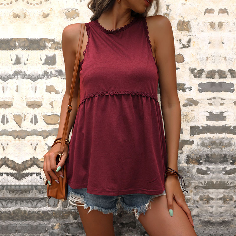 European style lace loose tops summer Casual vest