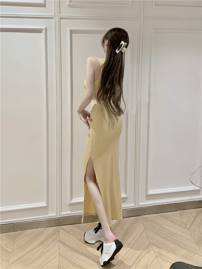 Spicegirl split long dress sleeveless slim dress