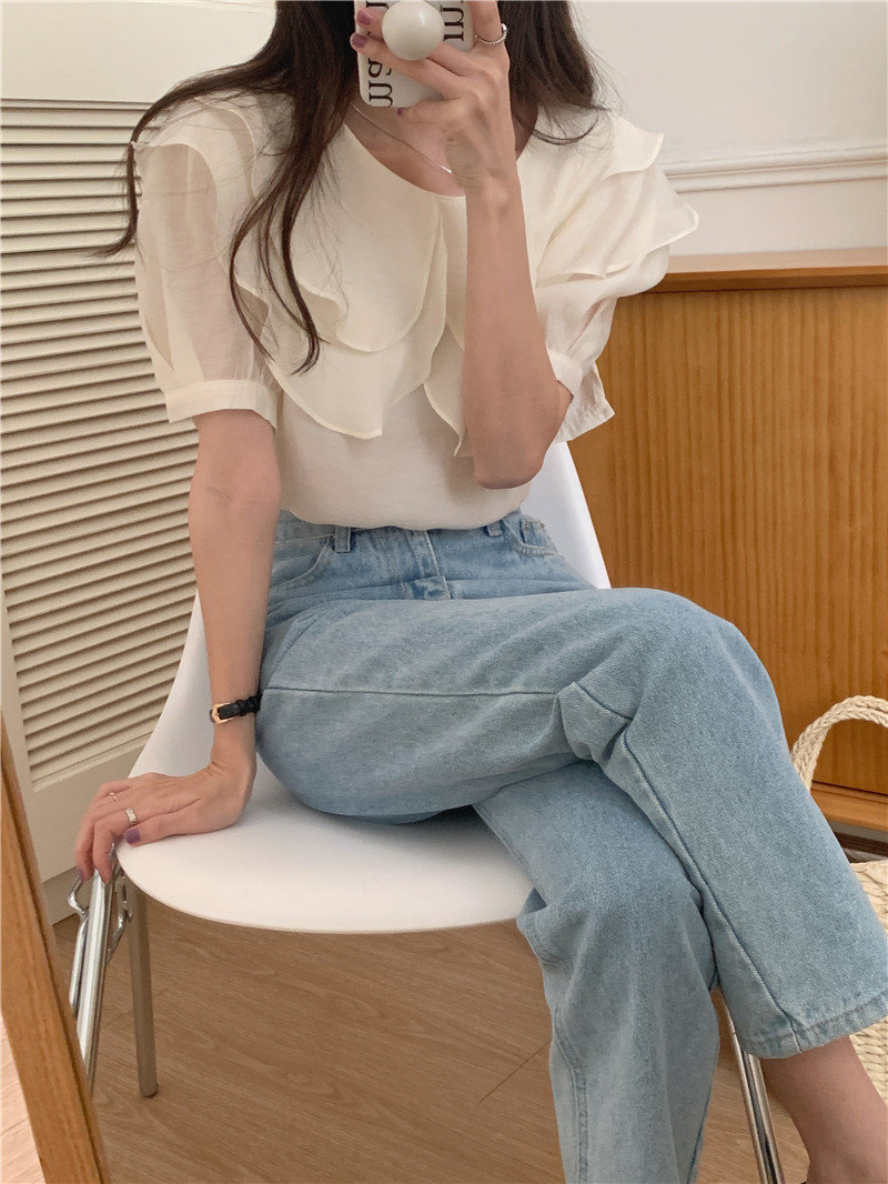 Short sleeve large collar Korean style pure shirt