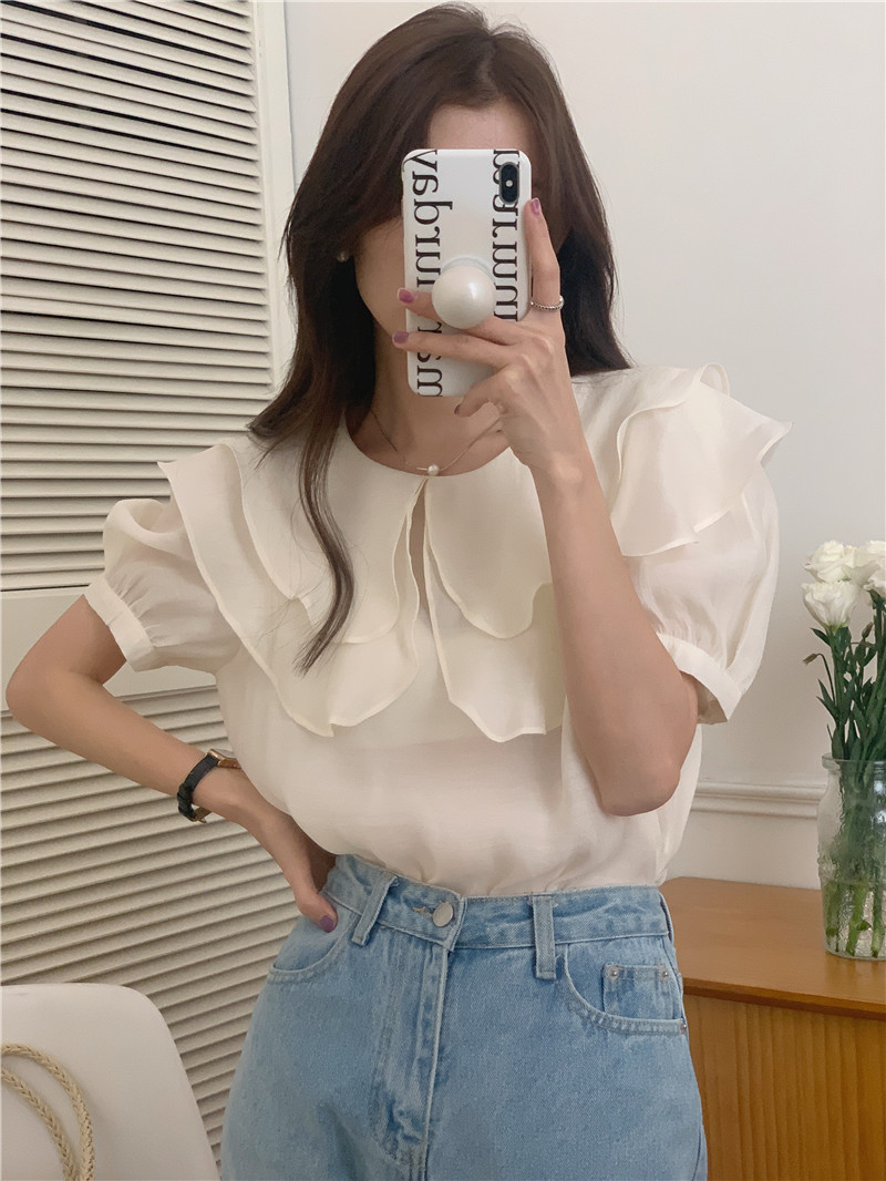 Short sleeve large collar Korean style pure shirt