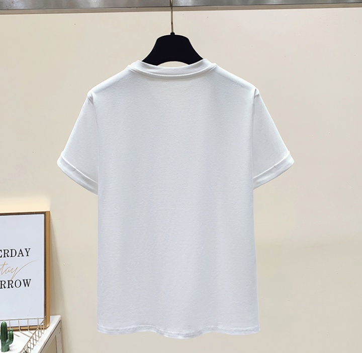 Printing rhinestone T-shirt round neck tops for women