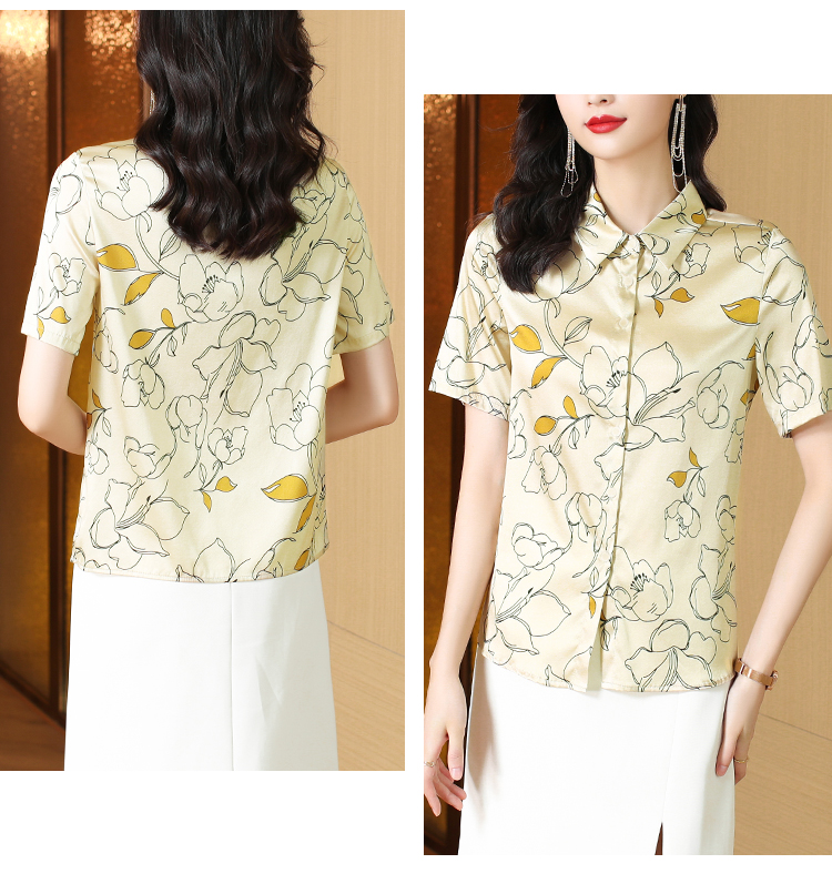 Short sleeve fashion silk shirt middle-aged summer tops
