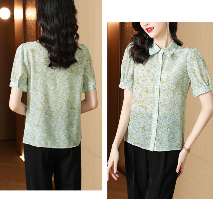 Floral silk shirt summer real silk tops for women