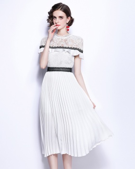 Lace pleated slim long dress temperament summer dress