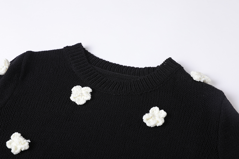 Hook flower bubble sweater printing tops 2pcs set