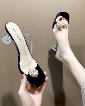 High-heeled crystal summer slippers for women
