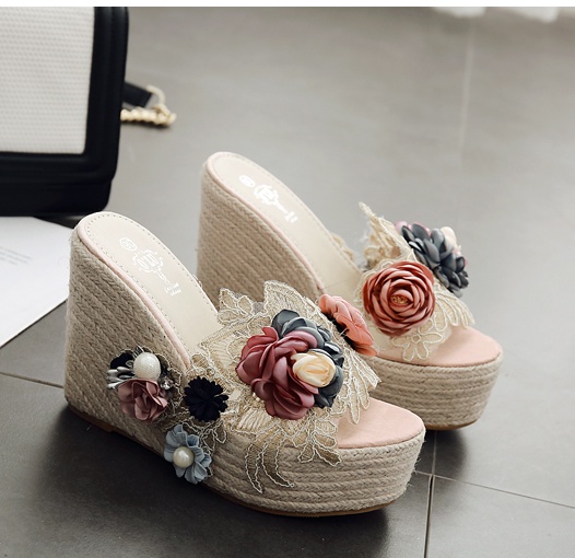 Flowers slipsole slippers transparent sandals for women