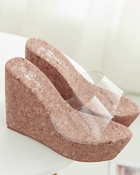 Transparent summer slippers slipsole high-heeled shoes
