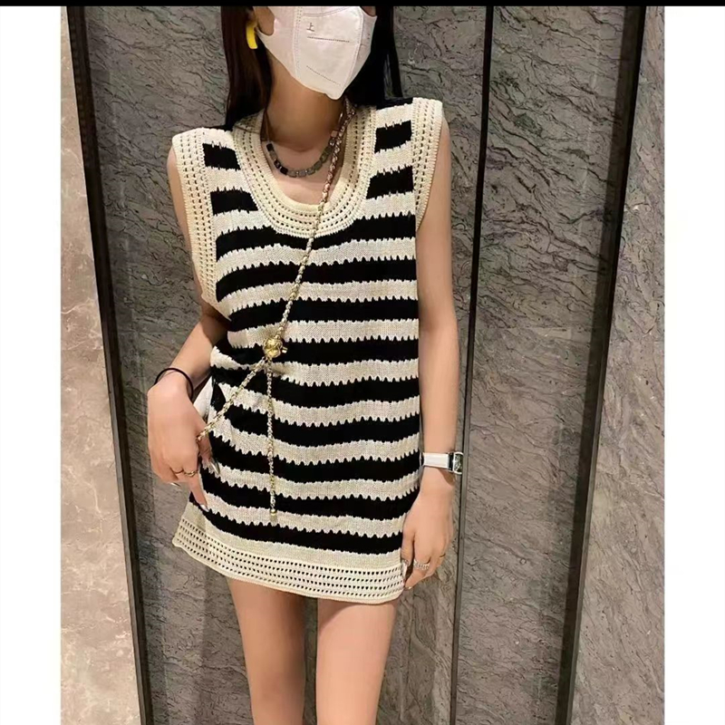 Stripe hollow tops fashion and elegant vest for women
