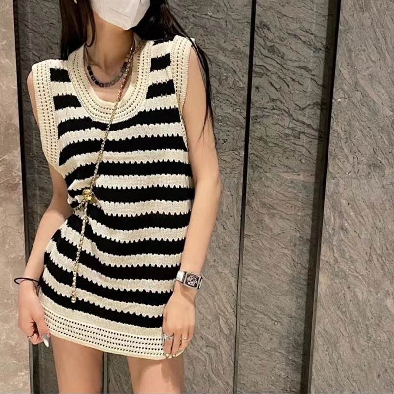 Stripe hollow tops fashion and elegant vest for women