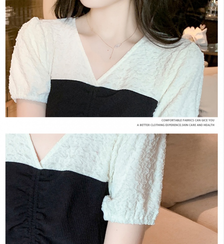 Mixed colors Pseudo-two tops V-neck chiffon shirt for women