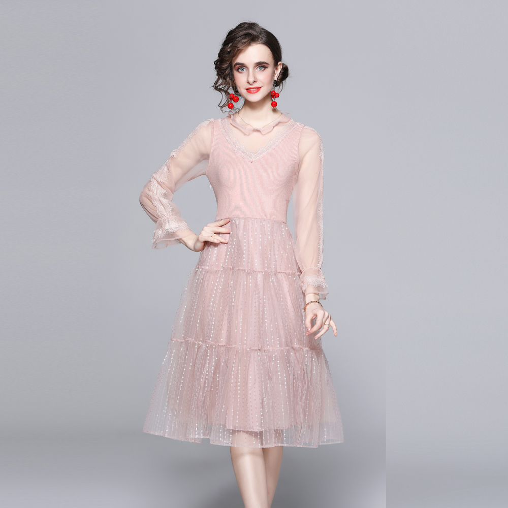 Sweet gauze dress thick and disorderly long lady dress