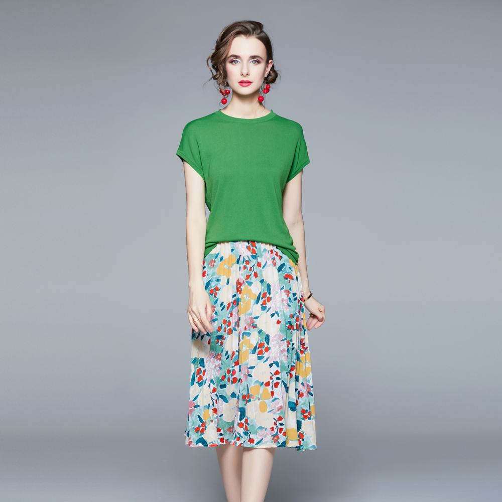 Knitted romantic fresh skirt France style summer tops 2pcs set