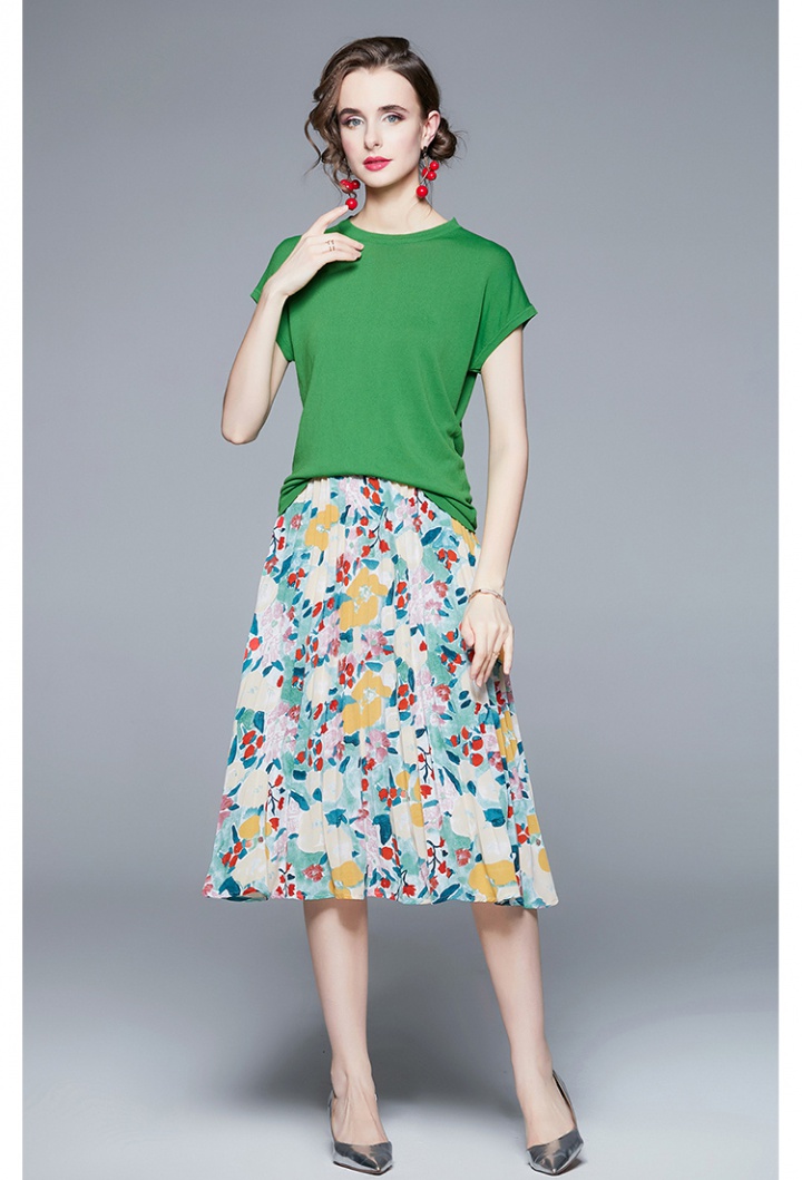 Knitted romantic fresh skirt France style summer tops 2pcs set