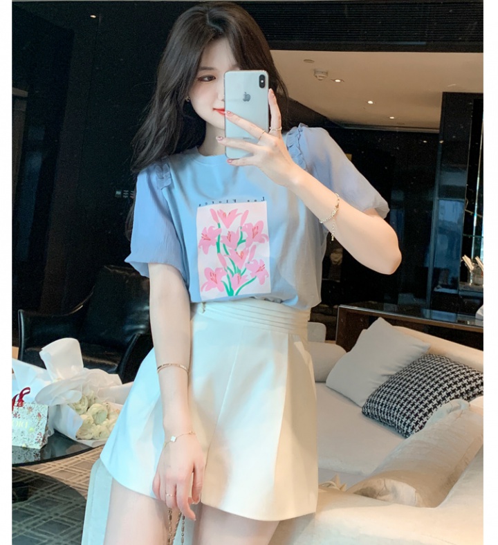 Short sleeve lace T-shirt pure cotton tops for women
