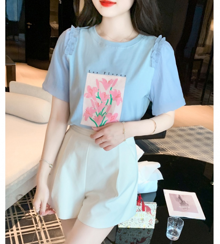 Short sleeve lace T-shirt pure cotton tops for women