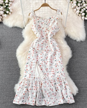 Tender floral summer dress slim long fashion strap dress