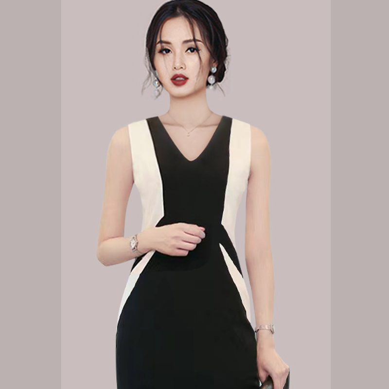 Splice ladies package hip sexy slim Korean style dress