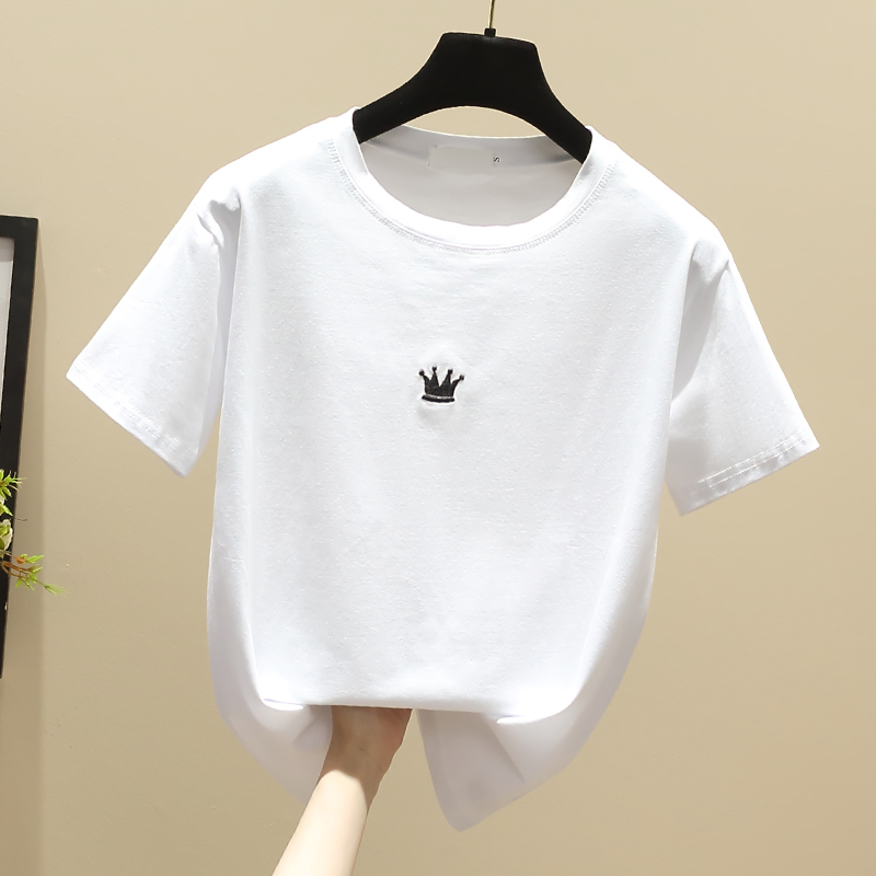 White summer T-shirt pure cotton tops for women