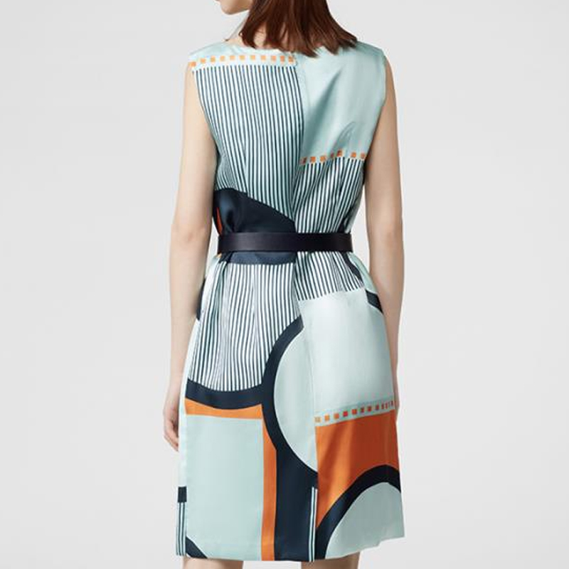 Elegant slim horizontal collar sleeveless geometry dress