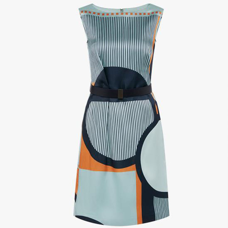 Elegant slim horizontal collar sleeveless geometry dress