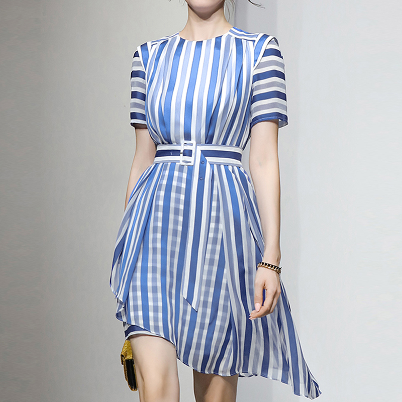 Vertical stripes loose slim summer dress for women