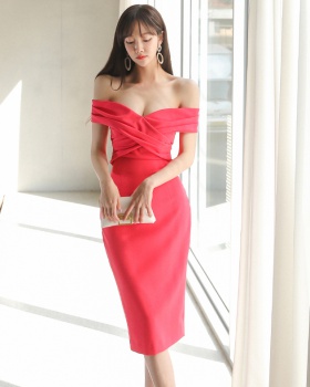 Slim elegant Korean style wrapped chest dress