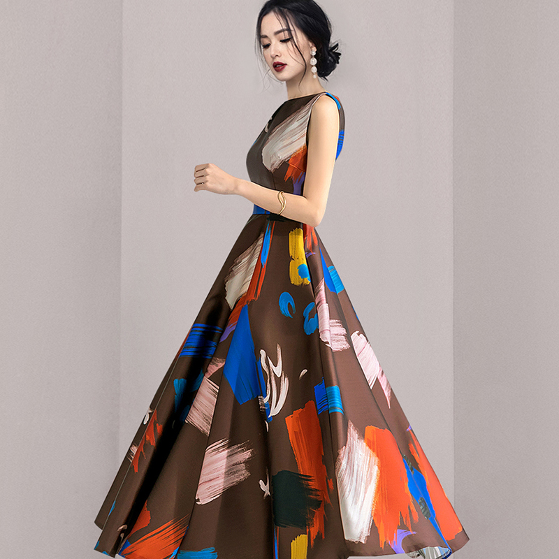 Fashion temperament dress printing long dress for women