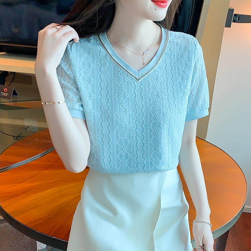 Short sleeve tops lace small shirt for women